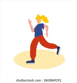 Sportweared woman jogging. Flat vector isolated illustration. Active woman character.