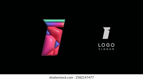 Sporty 3D bubble letter I, puzzle-like volume effect, vibrant Memphis-style cutout logo, glossy colorful design for dynamic youthful logos, shiny colored. Vector illustration