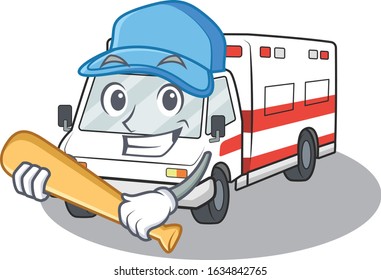 Sporty ambulance cartoon character design with baseball
