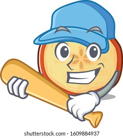 Sporty apple chips cartoon character design with baseball