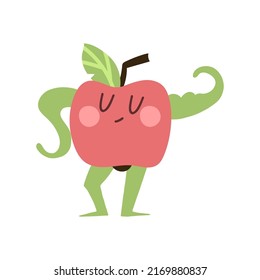 Sporty apple illustration. Cartoon fruit sportsman. Fitness concept.