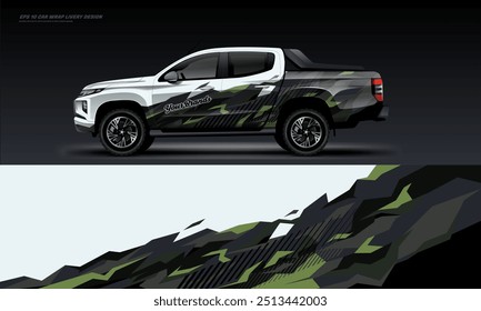 Sporty army color car wrap livery design for pick up truck ready print file below with eps vector format for decal, vinyl.