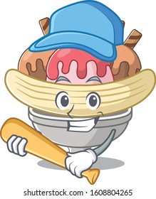 Sporty banana split cartoon character design with baseball