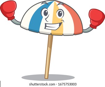 A sporty beach umbrella boxing mascot design style