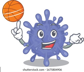 A sporty biohazard viruscorona cartoon mascot design playing basketball