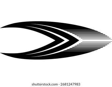 Patrón de Vector negro deportivo sobre un fondo blanco. Flecha afilada Abstractas. Elemento de diseño de rayas para la carrocería del coche, barco, ropa deportiva, juguete. Puntero, dirección