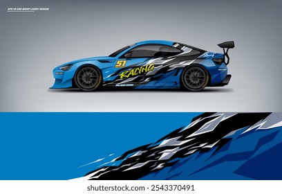 Sporty blue Car wrap livery design vector file ready print eps10 