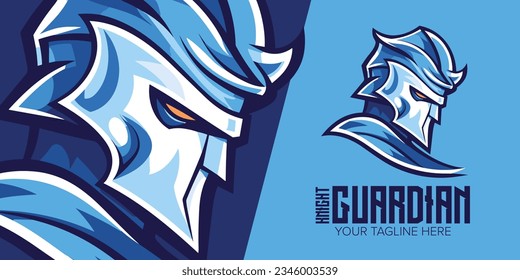 Sporty Blue Knight Emblem: Modern Vector Logo Design for Esport Team, Badge, Guardian Mascot, and T-shirt Printing