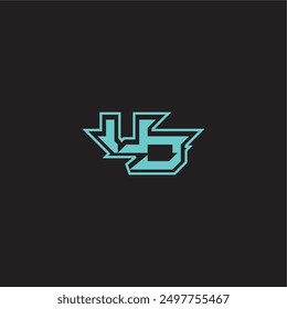 concepto deportivo y audaz UJ juego dinámico monograma logo letra azul esport