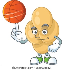 An sporty bordetella pertussis mascot design style playing basketball on league. Vector illustration