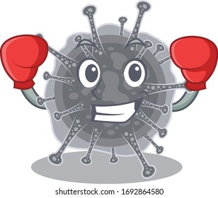 A sporty boxing athlete mascot design of articulavirales with red boxing gloves