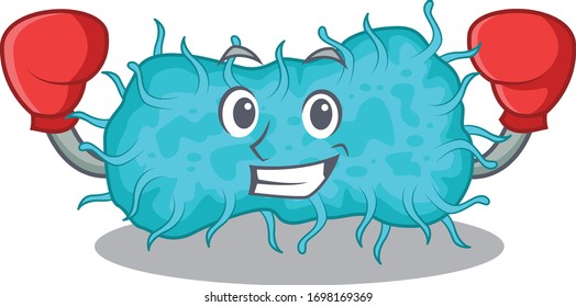 A sporty boxing athlete mascot design of bacteria prokaryote with red boxing gloves