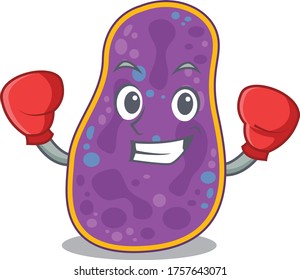 A sporty boxing athlete mascot design of shigella sp. bacteria with red boxing gloves