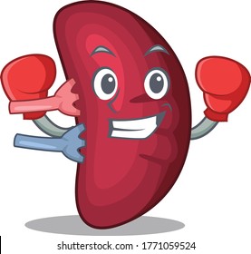 A sporty boxing athlete mascot design of human spleen with red boxing gloves