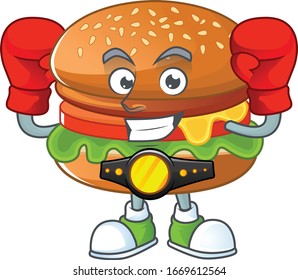 A sporty boxing of hamburger mascot design style