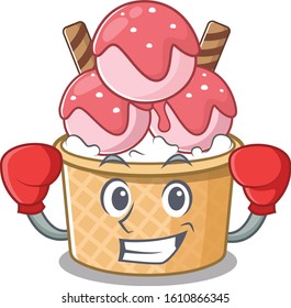 Sporty Boxing ice cream sundae mascot character style