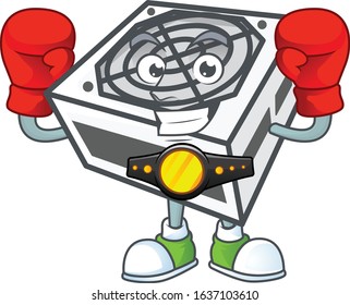 A sporty Boxing power supply unit white color cartoon character design style