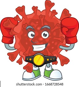 A sporty boxing of red corona virus mascot design style