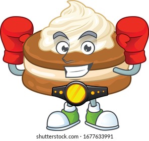 A sporty boxing of white cream alfajor mascot design style