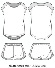 SPORTY CAMI AND SPORTY SHORTS MATCHING NIGHTWEAR SET FOR  WOMEN AND TEEN GIRLS IN EDITABLE VECTOR FILE