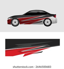 Sporty car livery decal design with modern graphic motif. Aggressive look with a combination of red, black, and gray