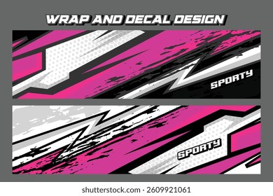 sporty car livery graphic vector. striping racing car wrap livery design in pink and black color EPS 10