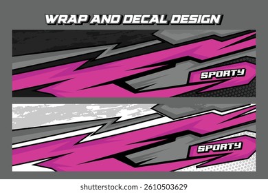 sporty car livery graphic vector. striping racing car wrap livery design in pink and black color EPS 10