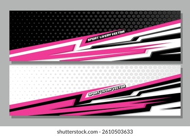 sporty car livery graphic vector. striping racing car wrap livery design pink White and black Color