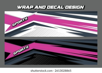 sporty car livery graphic vector. striping racing car wrap livery design in pink and black color EPS 10
