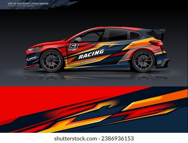 Sporty car wrap livery design graphic vector. abstract grunge background design for vehicle vinyl wrap and car branding