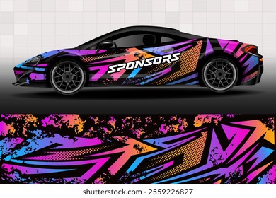 Sporty Car wrap livery design vector file eps 10. Design of car stickers. Abstract racing and sport background for racing livery or daily use car vinyl decal. Car design development for the company.