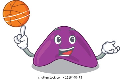 Sporty cartoon mascot design of adrenal with basketball