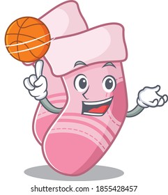 Sporty cartoon mascot design of baby socks with basketball