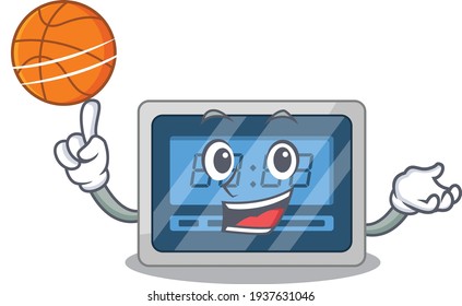 Sporty cartoon mascot design of digital timer with basketball