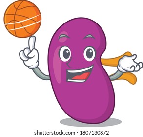 Sporty cartoon mascot design of kidney with basketball