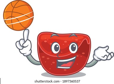 Sporty cartoon mascot design of meatloaf with basketball. Vector illustration