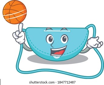 Sporty cartoon mascot design of sling bag with basketball