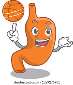 Sporty cartoon mascot design of stomach with basketball