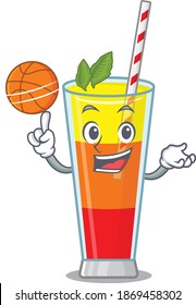 Sporty cartoon mascot design of tequila sunrise cocktail with basketball