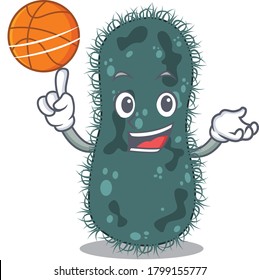 Sporty cartoon mascot design of thermotogae with basketball