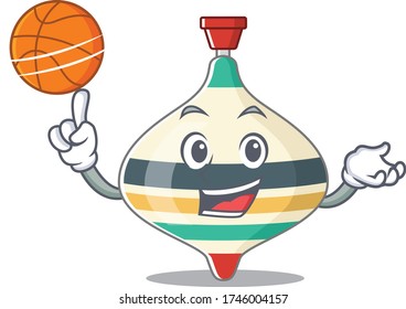 Sporty cartoon mascot design of top toy with basketball