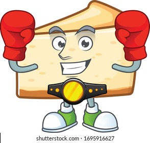A sporty cheese cake boxing athlete cartoon mascot design style