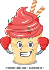 A sporty cherry ice cream boxing mascot design style