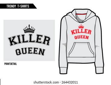 Sporty, college slogan with hooded sweatshirt shape,in vector.