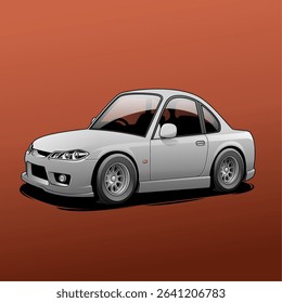 Sporty compact coupe vector illustration in silver color, isolated on gradient background, perfect for automotive design, car icons, or racing themes