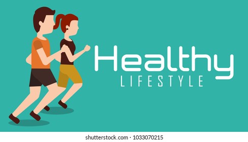 sporty couple jogging healthy lifestyle banner