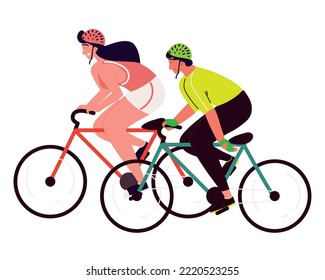 sporty couple riding a bicycle, isolated design
