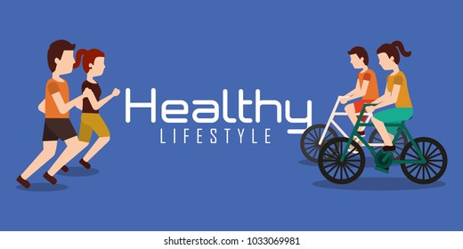 sporty couples exercise active healthy lifestyle banner