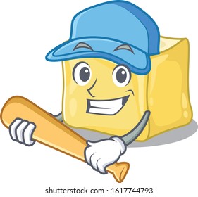 Sporty creamy butter cartoon character design with baseball