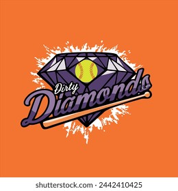 Sporty Diamond with Bat,Ball and Splash Paint